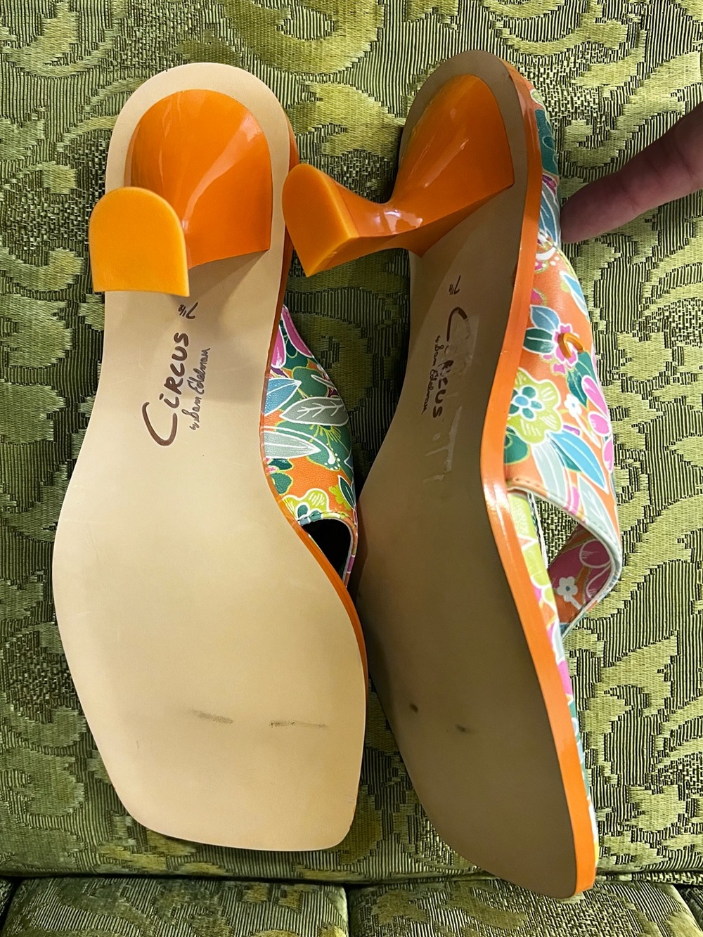 Circus Sam Edelman Womens 7.5 Orange Floral
Square Toe Heeled Sandals - Picture 4 of 7